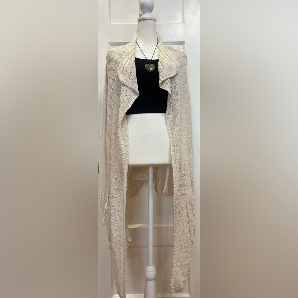 Anthropologie Angel of the North cream open front cascading cardigan sweater XS